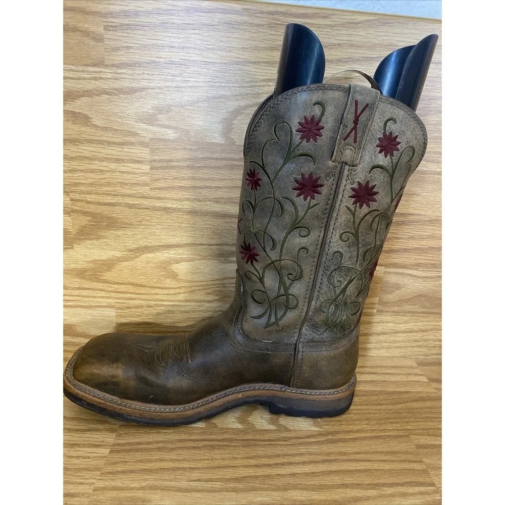 Twisted X Women's 9 B Leather Floral Steel Toe Square Toe Cowgirl Work Boots